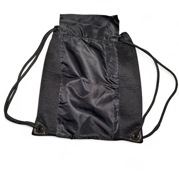 Lululemon Black Drawstring Backpack Gym Sack Lightweight Nylon Bag with Zip Pock - Picture 2 of 6